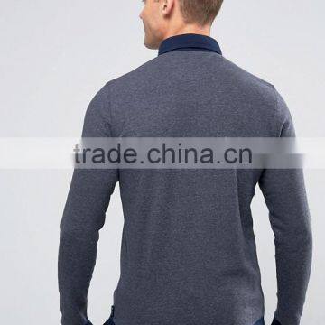 Logo Long Sleeve Chest Pocket Button Placket Contrast Trims Dark Grey Men's 75% Cotton 25% Polyester 200g Casual Polo Tshirt photo-2