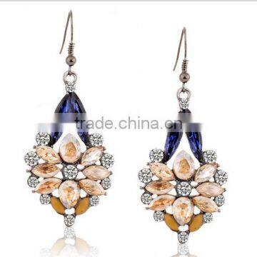 Luxury colorful crystal rhinestone clip earrings handmade women crystal hanging earrings jewelry for her gifts