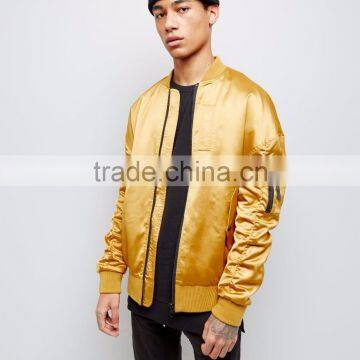 MGOO New Design Gold Oversized Bomber Jacket Drop Shoulder Customized Plain Satin Winter Jacket For Man photo-6