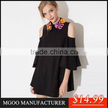 MGOO Dresses Good-Looking 2015 Little Black Women Dress Summer Style Off Shoulder Lovly A Line Dress With Colorful Shinning Neck photo-1