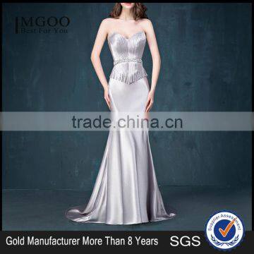 MGOO Cheap Price Wholesale Sliver Simple Evening Dresses Elegant Ladies Dinner Wedding Dress Applique Long Sleeveless 2063