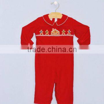 Baby Boys Red Smocked Snowny Long Romper
