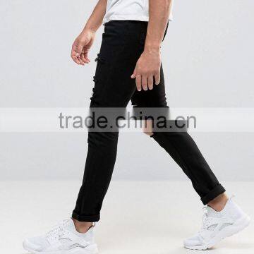 2016 Mens Stretch Skinny Jeans Distressed Denim Jeans In Black photo-4