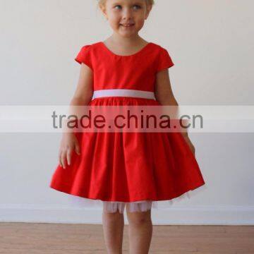 Girls Xmas Red Dress 100% Cotton Short Sleeve Twril Party Dress For Christmas photo-4