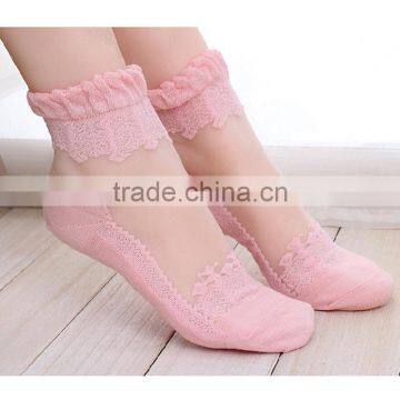 Hot Sales Colorful Ultrathin Transparent Beautiful Crystal Lace Elastic Short Women Socks Calcetines Pink Sock for Womens Meias photo-2