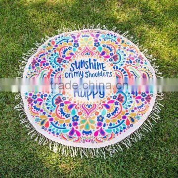 Walson Wholesale Drop Shipping Polyester Flower Mandala Printed Round Beach Towel photo-3