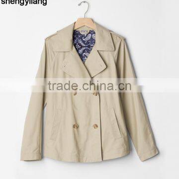 Crisp 100% Cotton Classic Double-breasted Short Coat Custom High Quality Fashion Women Windbreaker Guangzhou Manufacturer photo-4