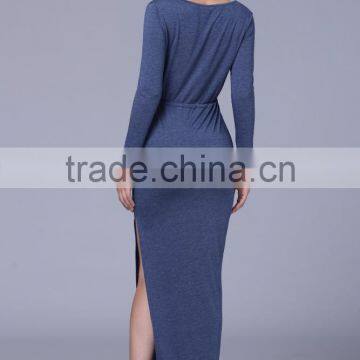 Fashion Split Skirt Hem Long Sleeve Military Wind Knitwear Women Dress 2017 photo-5