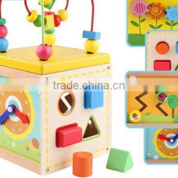 Wooden Children's Puzzle Toy Multifunction Round Bead Box Clock Time Cognition Toys for Kids photo-3