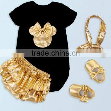 2017 new hot sell gold baby pp pants suit , children's clothing , romper+pant+headband+one pair of shoes