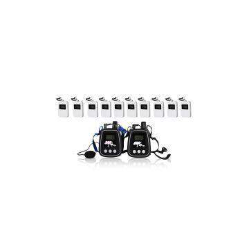 High quality digital wireless audio tour guide package(2 pc transmitter+10 pc receivers+Chargers+Acessories)