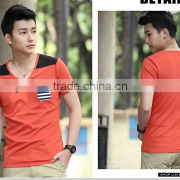 2015 Korean latest Men's bulk plain red contrast cute fancy print t-shirts