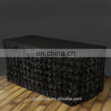 Most New Design Black Satin Rosette Wedding Table Skirt