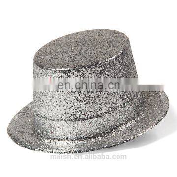 MH-2148 Classic Party kit PVC Plain Full Size Silver Glitter Plastic Top Hat