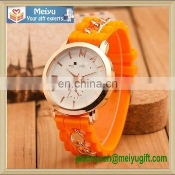 Ladies watches with colorful strap, silicone strap movement wristwatch for promotion gift