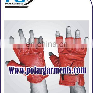 Red leather weight lifting gloves