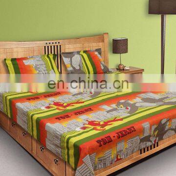 Multicolor Cartoon Double Bedsheet With 2 Pillow Covers