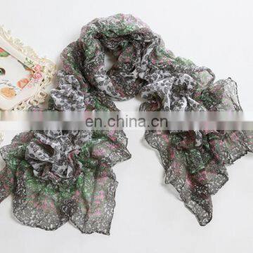 2015 Newest style fashion design polyester voile pleating shawl(WX025FL)