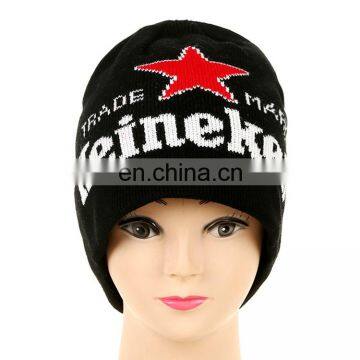 Custom jacquard five-pointed star wholesale black ski beanie hats