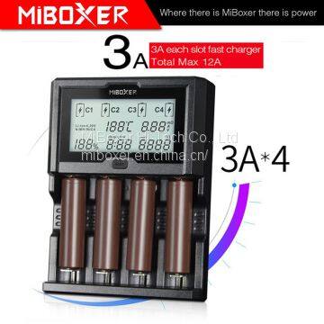 Miboxer C4-12 Monster Level Fast Battery Charger 4 Bay, 3A for Each, Total 12A, Super Fast 18650 Battery Charger