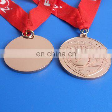 Raised 3D logo Futsal Ribbon Medal Coin, Copper Plated Medal For Custom Logo