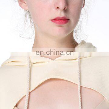 OEM Custom Logo Above Boob Sexy Fashion Organic Cotton Long Sleeve Super Short Hooded Pullover Crop Top photo-4