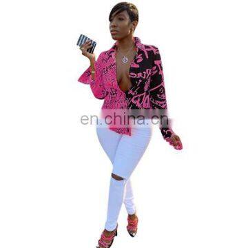2020 New Design Women's Clothing Loose Graffiti Pri-nted Casual Shirts Irregular Button Blouses Ladies Tops photo-4