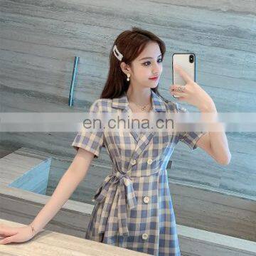 2020 Summer New Fashion Plaid Suit Skirt Short Sleeve Dress Women Factory Direct Wholesale photo-3