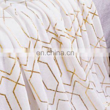 Luxury Soft Hot Gold Stamping Foil Printing Geometric Pattern Flannel Fleece Throw Blanket photo-3