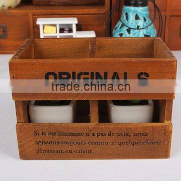 Accept custom two compartments antique wooden storage crate on desk