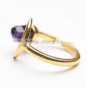 Hot Alloy Adjustable Amethyst Stone Moon Shape Ring for Girl photo-4
