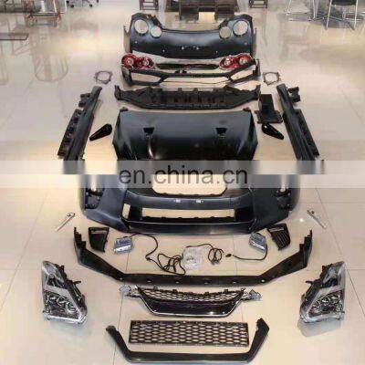 Upgrade To 17+ GT-R Car Bumper Side Skirts Engine Hood Front Rear Lights Body Kit For Niss Gtr R35 2008+