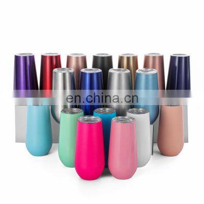 6oz Double Wall Stainless Steel Custom Stemless Bottle Tumbler Insulated Vacuum Egg Shape Tall Wine Tumbler with Lid and Straw