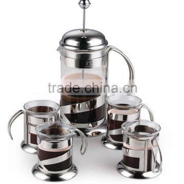 Best Coffee Tea & Espresso Maker with Heat Resistant Glass set, 2015 new design french press with cups