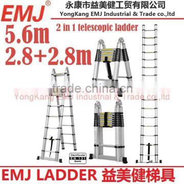 5.6m 2 in 1 telescopic ladder single ladder 5.6m A type ladder 2.8m+2.8m