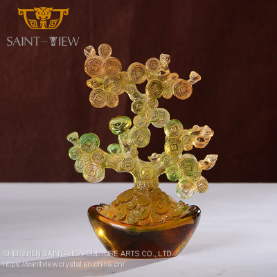 Liuli Crystal Chinese Feng Shui Lucky Fortune Money Tree Craft photo-4