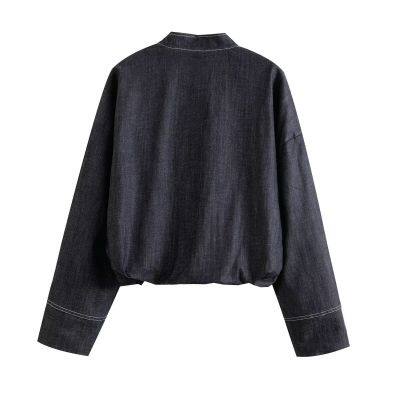 European and American style women's balloon shaped denim pilot jacket