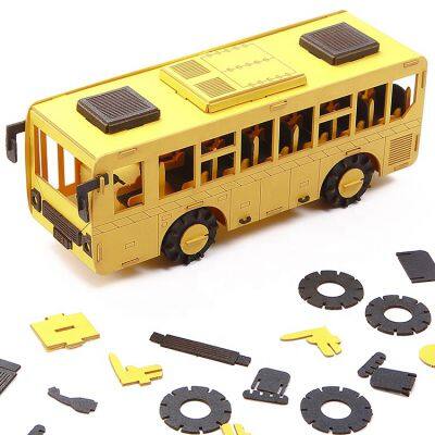 Custom Design Lovely 3D Cardboard Puzzle Yellow Bus Model Toy For Kids