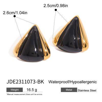 Vintage Stainless Steel Black Stone Stud Earrings Gold Plated Geometric Pearl Earrings Set Women Fashion Jewelry photo-2