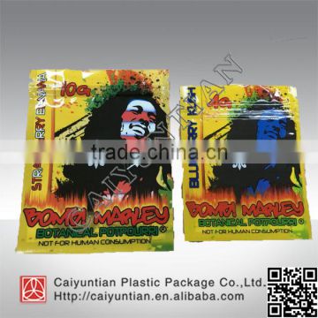 custom 4g 10g BOB MARLEY herbal incense packaging bags