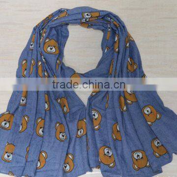 New Design Little Bear Printed Cotton Lady Fashion Scarf