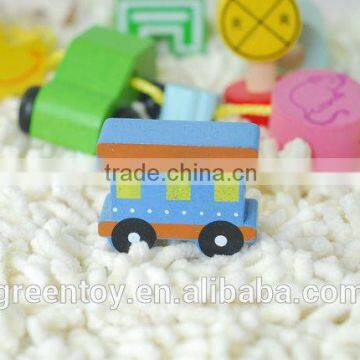 wooden toy train children string beads toy