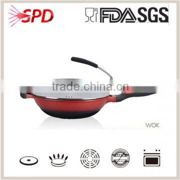 High quality SGS FDA luxury norvel new energy saving die casting nonstick Color gradient coating big wok with visual metal lid