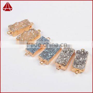 Natural Agate Titanium Druzy Bar Connector Gold Plated photo-4