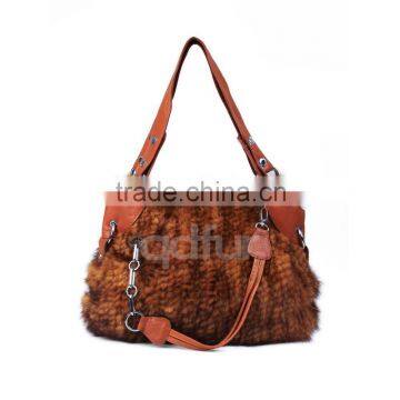 QD30419 Germany Knit Real Mink Fur Handbag And Sheep Leather Bag