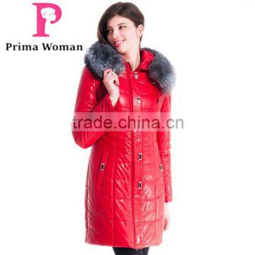 2015 Winter Women Medium Length Slim Fit Coat With Brown Fox Hat Overcoat