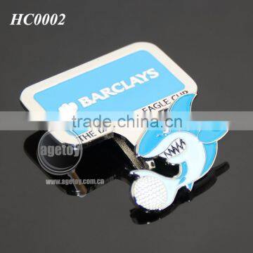 Promotional Customized Shark Shaped Magnetic Ball Marker Square Shaped Metal Golf Hat Clip