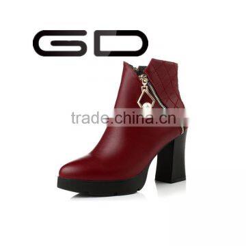 GD trendy delicate manual embossing sexy stable thick heel booties shoes for women