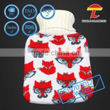 red fox knitted cover gel hot water bottle