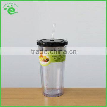 Double Wall Plastic Tumbler With Straw